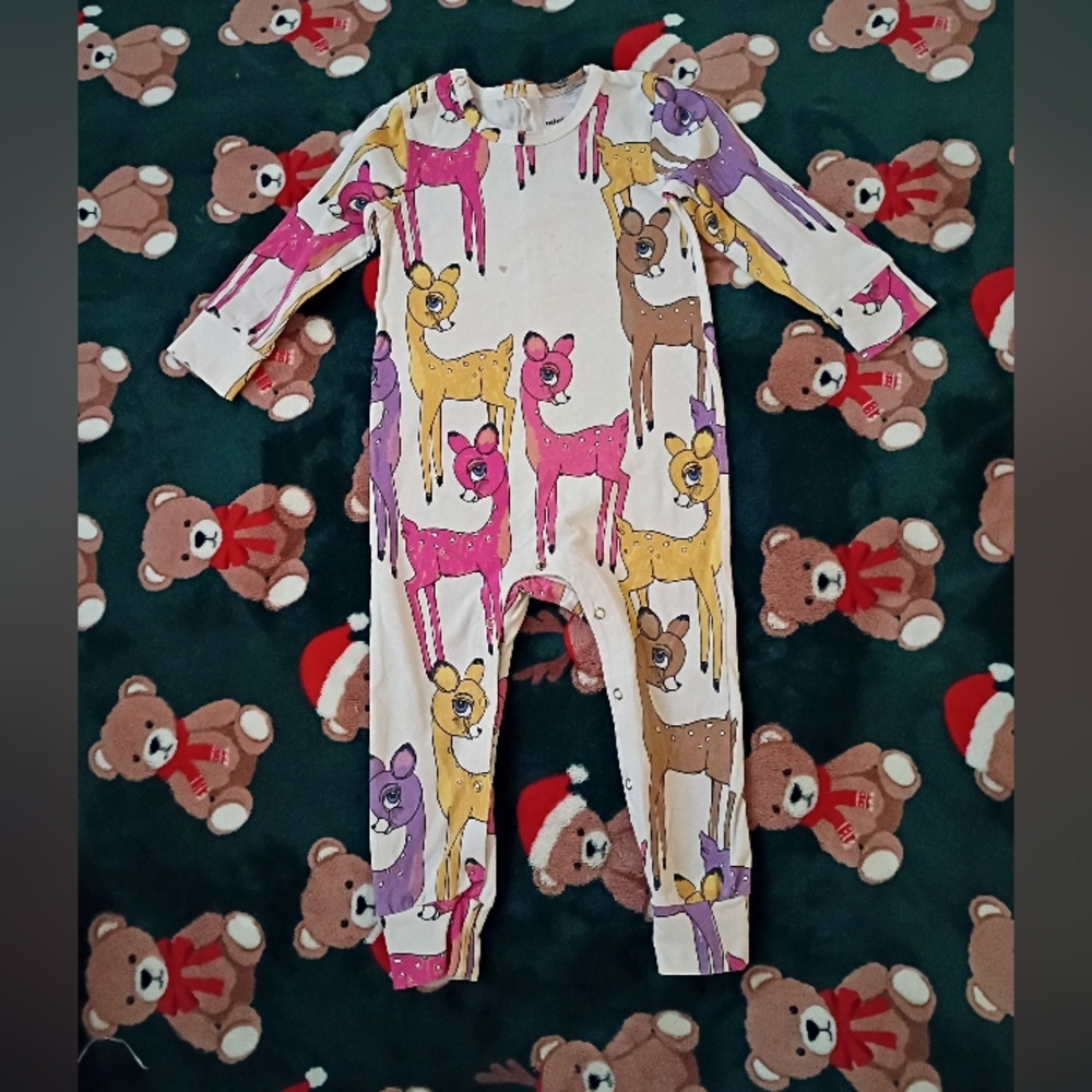 Mini Rodini Multicolor Deer Print Kids Footie 12-18 Months